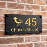 Personalised House Number Sign Gold Back Bird Design