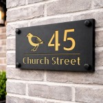 Personalised House Number Sign Gold Back Bird Design
