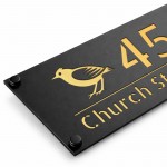 Personalised House Number Sign Gold Back Bird Design