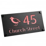 Personalised House Number Sign Rose Gold Back Bird Design