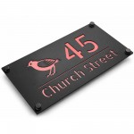 Personalised House Number Sign Rose Gold Back Bird Design