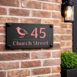 Personalised House Number Sign Rose Gold Back Bird Design