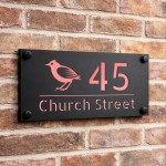 Personalised House Number Sign Rose Gold Back Bird Design