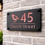 Personalised House Number Sign Rose Gold Back Bird Design