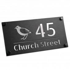 Personalised House Number Sign Silver Back Bird Design