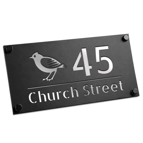 Personalised House Number Sign Silver Back Bird Design