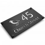 Personalised House Number Sign Silver Back Bird Design