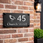 Personalised House Number Sign Silver Back Bird Design