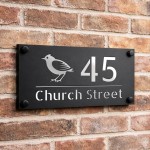 Personalised House Number Sign Silver Back Bird Design