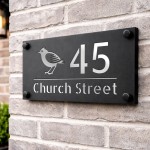 Personalised House Number Sign Silver Back Bird Design