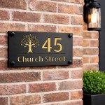 Personalised House Number Sign Gold Back Tree Design