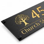 Personalised House Number Sign Gold Back Tree Design