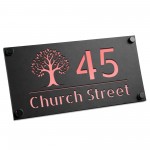 Personalised House Number Sign Rose Gold Back Tree Design