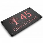 Personalised House Number Sign Rose Gold Back Tree Design
