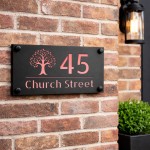 Personalised House Number Sign Rose Gold Back Tree Design