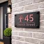 Personalised House Number Sign Rose Gold Back Tree Design
