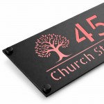 Personalised House Number Sign Rose Gold Back Tree Design