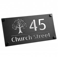 Personalised House Number Sign Silver Back Tree Design