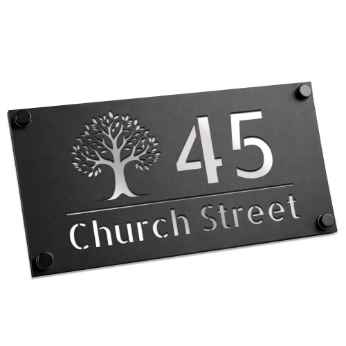 Personalised House Number Sign Silver Back Tree Design Personalised House Number Sign Silver Back Tree Design