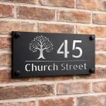 Personalised House Number Sign Silver Back Tree Design Personalised House Number Sign Silver Back Tree Design