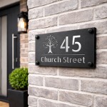 Personalised House Number Sign Silver Back Tree Design Personalised House Number Sign Silver Back Tree Design