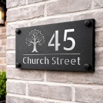 Personalised House Number Sign Silver Back Tree Design Personalised House Number Sign Silver Back Tree Design