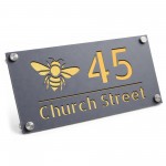 Personalised House Number Sign Bee Design Grey With Gold