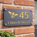 Personalised House Number Sign Bee Design Grey With Gold