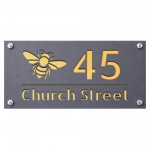 Personalised House Number Sign Bee Design Grey With Gold