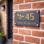 Personalised House Number Sign Bee Design Grey With Gold