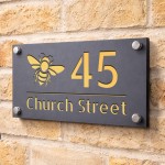 Personalised House Number Sign Bee Design Grey With Gold