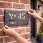 Personalised House Number Sign Bee Design Grey With Gold