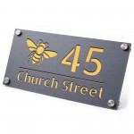 Personalised House Number Sign Bee Design Grey With Gold