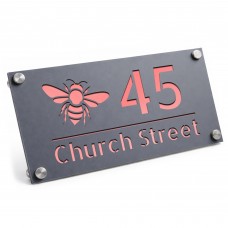 Personalised House Number Sign Bee Design Grey With Rose Gold