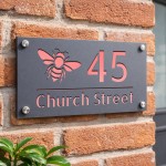Personalised House Number Sign Bee Design Grey With Rose Gold