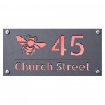 Personalised House Number Sign Bee Design Grey With Rose Gold