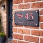 Personalised House Number Sign Bee Design Grey With Rose Gold