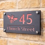 Personalised House Number Sign Bee Design Grey With Rose Gold