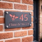 Personalised House Number Sign Bee Design Grey With Rose Gold