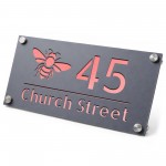 Personalised House Number Sign Bee Design Grey With Rose Gold
