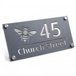 Personalised House Number Sign Bee Design Grey With Silver