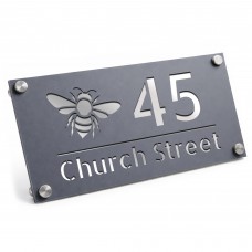 Personalised House Number Sign Bee Design Grey With Silver