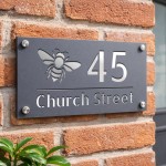 Personalised House Number Sign Bee Design Grey With Silver
