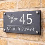 Personalised House Number Sign Bee Design Grey With Silver