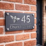 Personalised House Number Sign Bee Design Grey With Silver