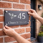 Personalised House Number Sign Bee Design Grey With Silver