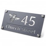 Personalised House Number Sign Bee Design Grey With Silver