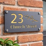 Personalised Gold House Number Sign Leaf Design Address Sign