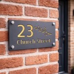 Personalised Gold House Number Sign Leaf Design Address Sign