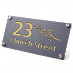 Personalised Gold House Number Sign Leaf Design Address Sign